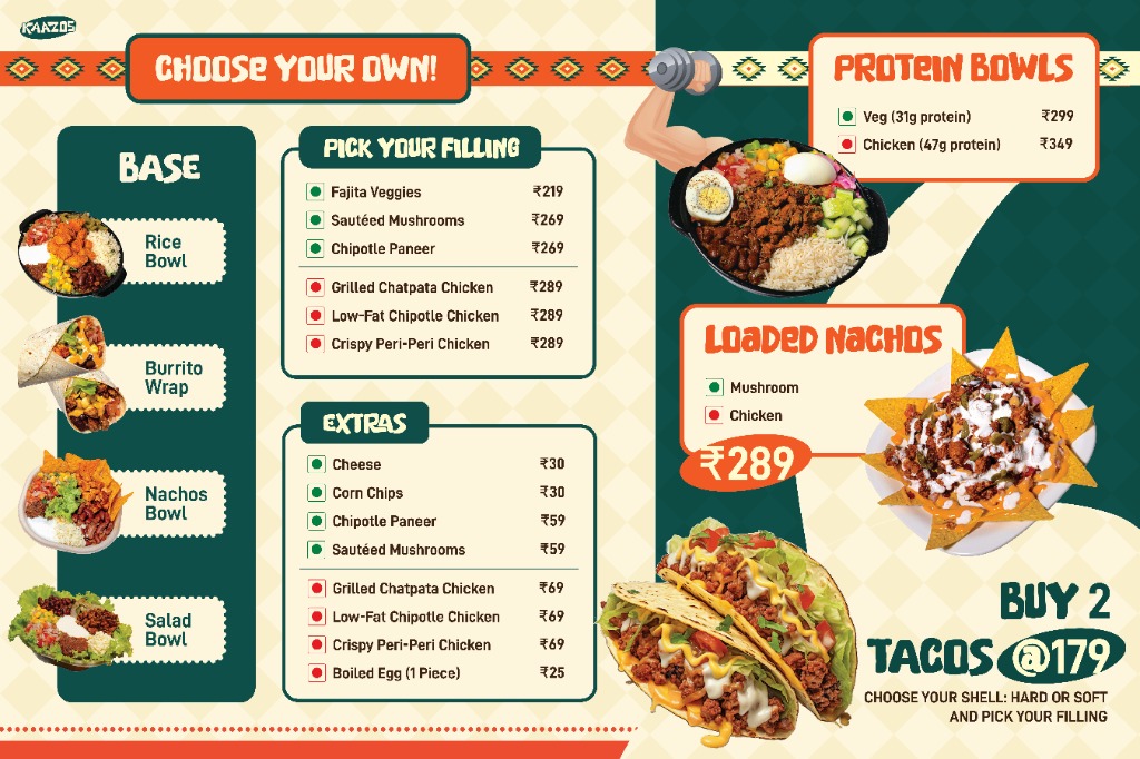 Kaazos In-Store Menu - Bowls, Burrito Wraps, Nachos & Tacos